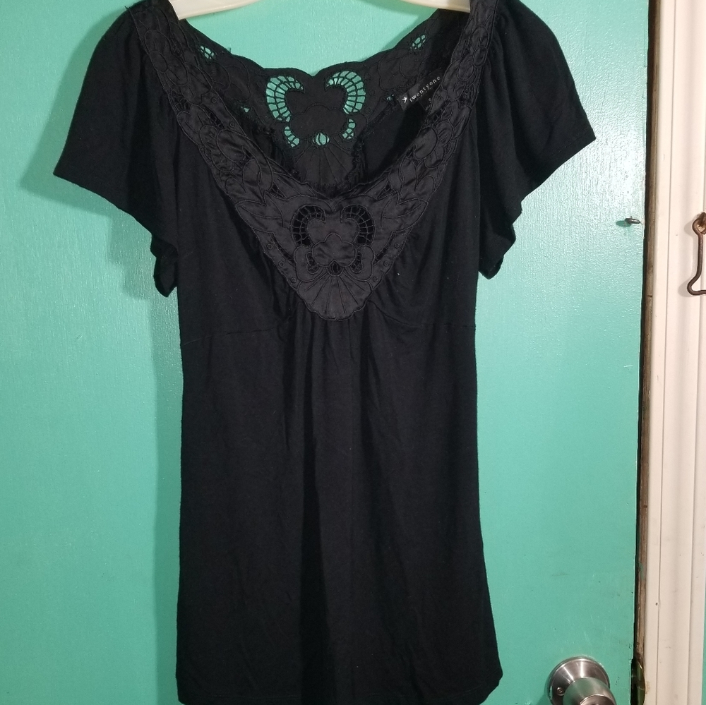 21 black lace collar blouse
